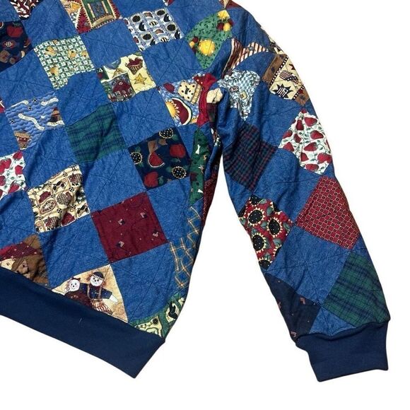 American Vintage 80s Handmade Quilt Patchwork Granny Bomber Jacket - Picture 4 of 5